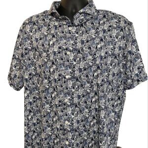 Murano Liquid Luxury Slim Fit XL 100% Cotton Short Sleeve Cat Button Down shirt